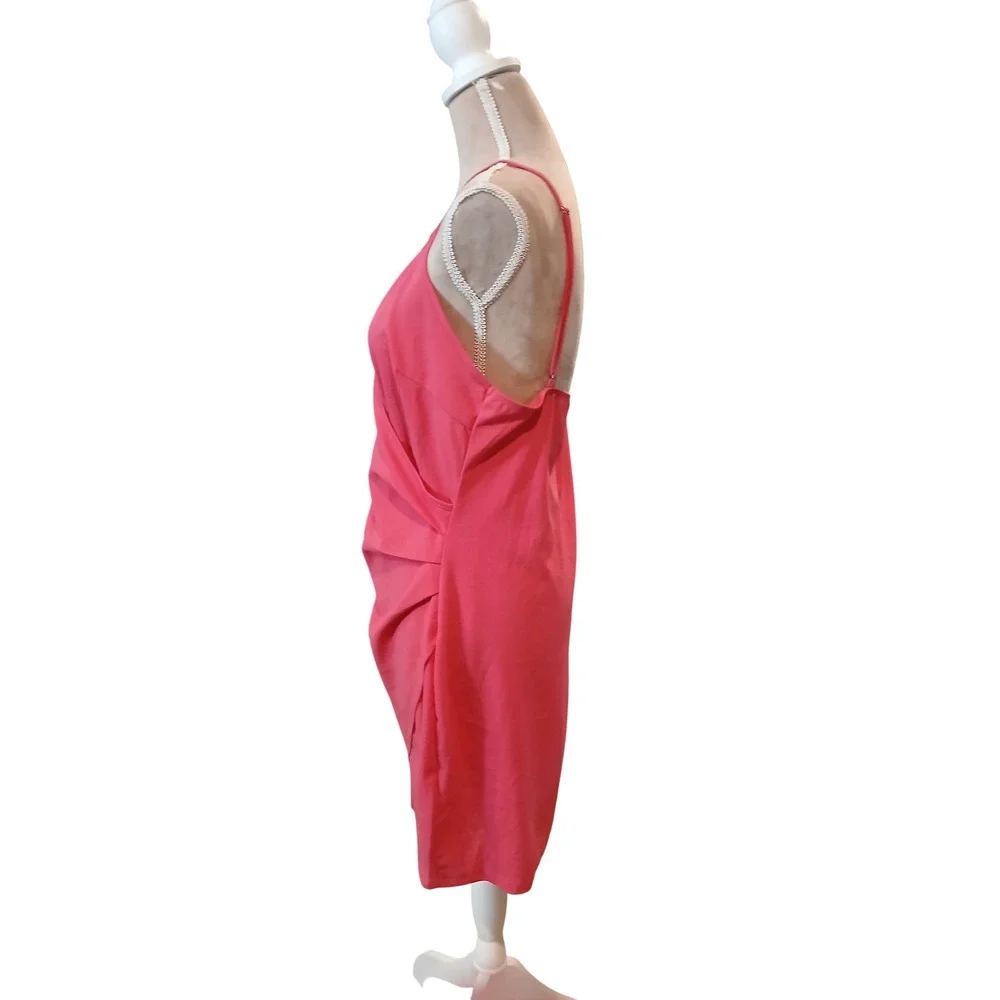 New Coral Pink Wrap Front Ruched Mini Dress XL Sleeveless Spaghetti Strap - Picture 5 of 12